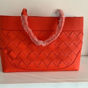 Talbots large woven leather tote - NWT - Clementine